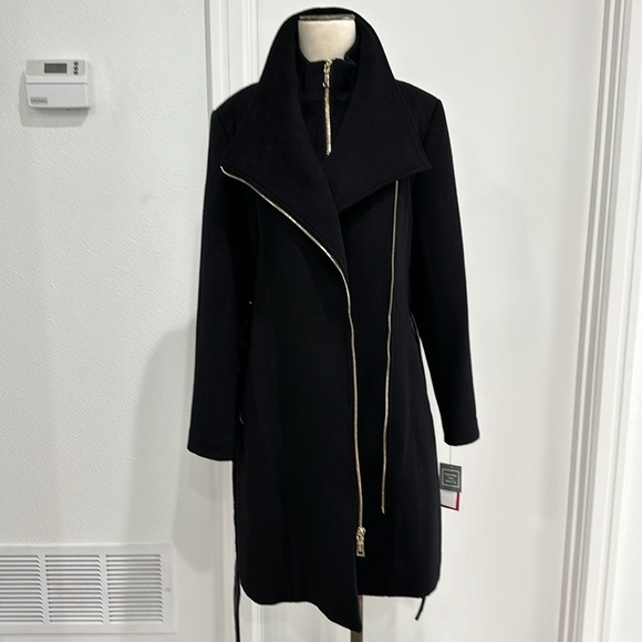 Vince Camuto Black Belted Layered Coat - L - Picture 7 of 16